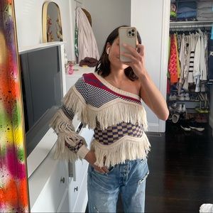 House of Harlow one shoulder fringe sweater revolve